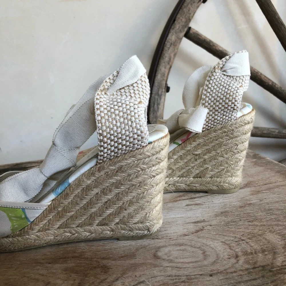 COACH🌷Espadrilles Cute Signature Ankle Tie Wedges - Picture 7 of 12